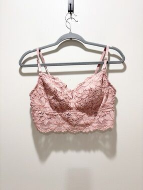 PINK Victoria's Secret Dusty Rose Lace Velour Bralette Feminine Girly Size XL